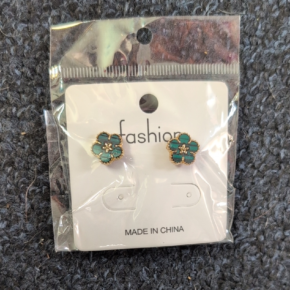 Teal Flower Stud Earrings